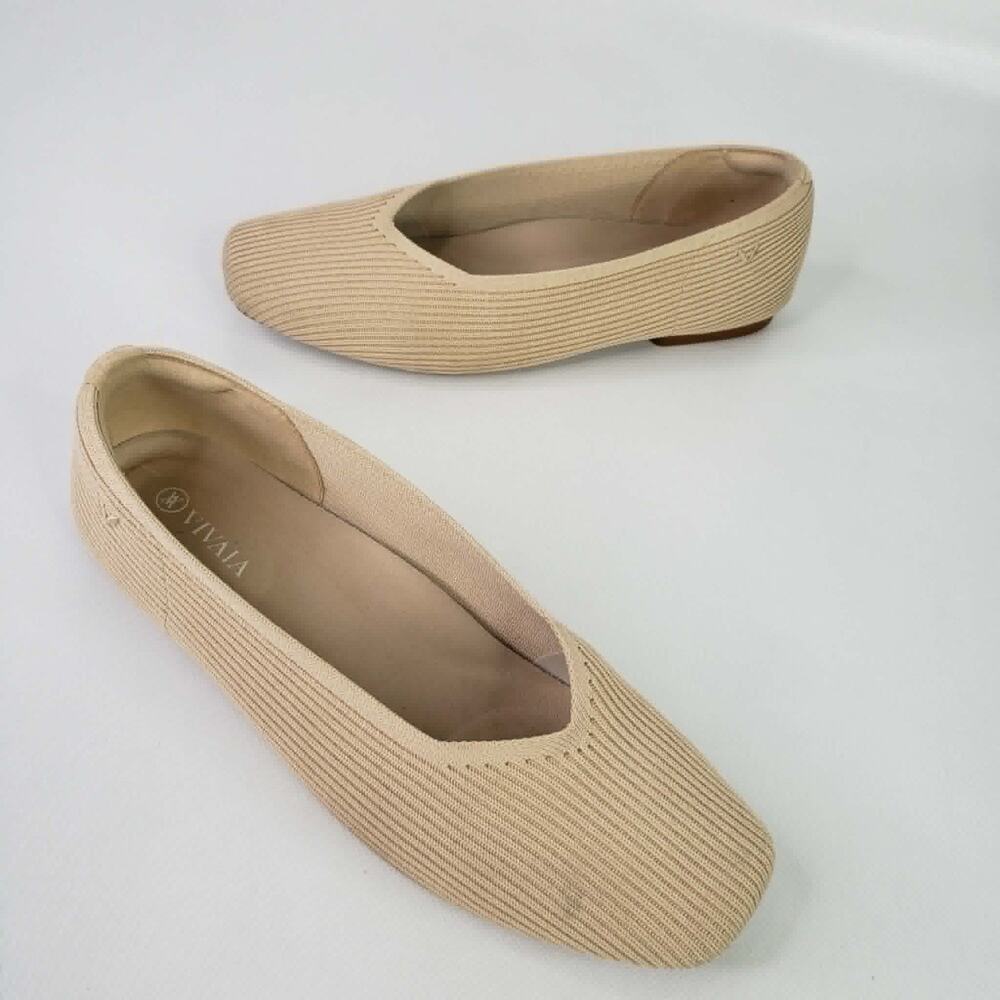 Vivaia Margot 2.0 Flats Square Toe V-Cut Women’s Size 39.5 US 8.5 Tan Beige